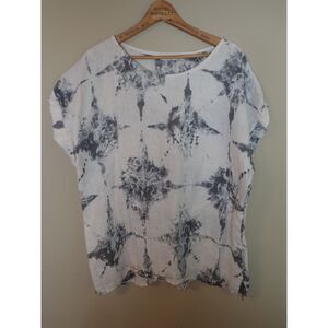 Bellambia Linen Large Black White Tie Dye Short Sleeve Tunic Shirt Made in Italy